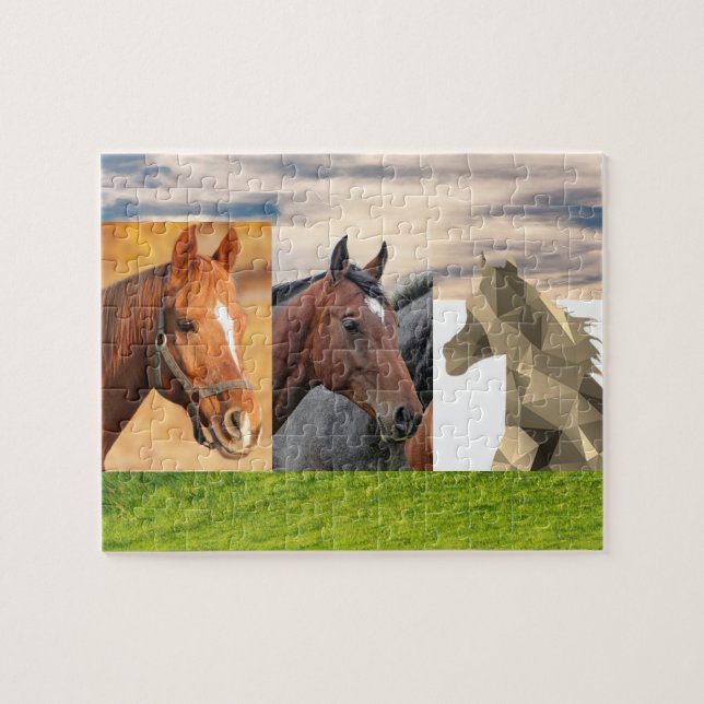 3 Horses, Tan, Brown, Art, Age 6, 110 Pieces Jigsaw Puzzle (Horizontal)