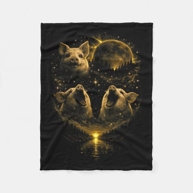 3 howling funny pig lunar blood red moon eclipse3  fleece blanket (Front)