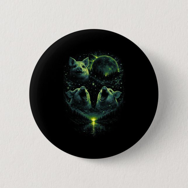 3 howling pig lunar full moon eclipse cosmic fores 2 inch round button (Front)