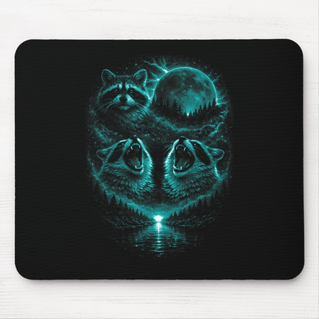 3 howling raccoon cold blue full moon eclipse3 how mouse pad (Front)