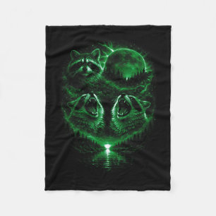 3 howling raccoon full moon eclipse cosmic green3 fleece blanket
