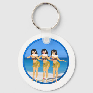 3 Hulas on beach Keychain