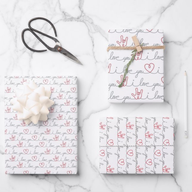 3 I Love You ASL gift wrap paper sheets (Front)