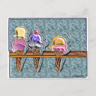 3 ice cream cones 1 postcard