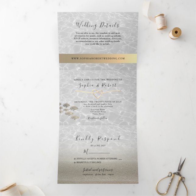 3 in 1 Beach Wedding Tri-Fold Invitation (Inside)