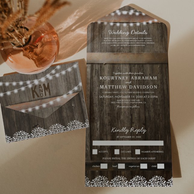 3 in 1 Rustic Baby's Breath Wedding All In One Invitation (Creator Uploaded)