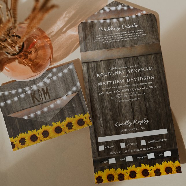 3 in 1 Rustic Sunflower Wedding All In One Invitation (Creator Uploaded)