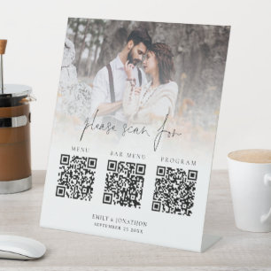 3 in One Qr Codes Bar Menu Program Photo Wedding Pedestal Sign