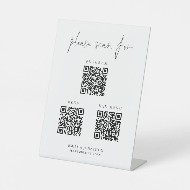 3 in One Qr Codes Bar Menu Program Script Wedding Pedestal Sign (Front)