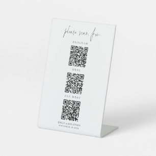 3 in One Qr Codes Program Bar Menu Script Wedding  Pedestal Sign