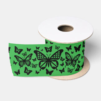 3 Inch Green Native Butterfly Dance Satin Ribbon