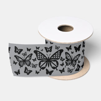 3 Inch Grey Native Butterfly Dance Satin Ribbon