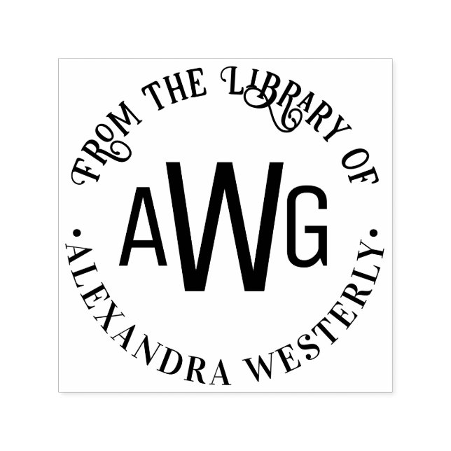  3 Initial Letter Monogram #1 Library Book Name Self-inking Stamp (Design)