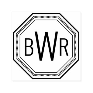 3 Initial Letter Monogram #1 Octagonal Frame Self-inking Stamp