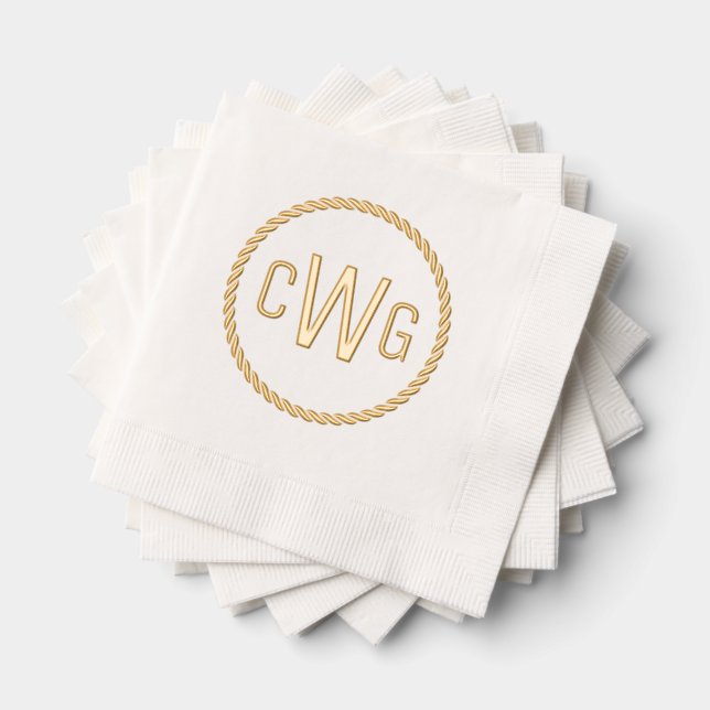 3 Initial Letter Monogram #1 Round Rope Frame Foil Napkins (Insitu (Stacked))