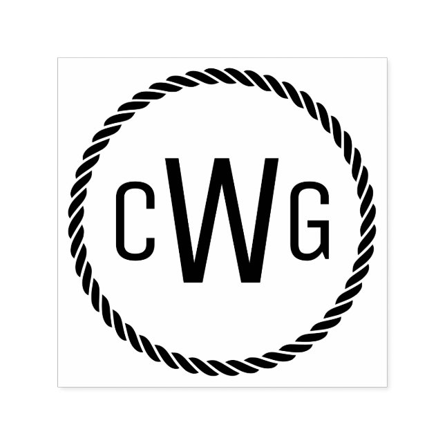  3 Initial Letter Monogram #1 Round Rope Frame Self-inking Stamp (Design)