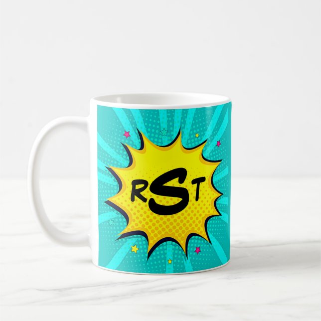 3 Initial Letter Monogram Aqua Pop Art Cloud  Coffee Mug (Left)