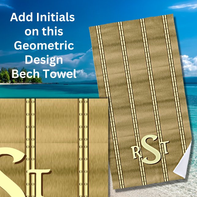 3 Initial Letter Monogram Brushed Brown Tan Cream Beach Towel (Creator Uploaded)