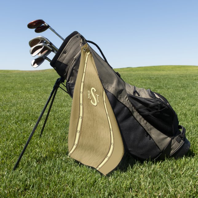 3 Initial Letter Monogram Brushed Brown Tan Cream  Golf Towel (Green)
