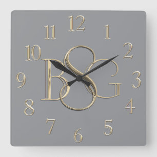 3 Initial Monogram Any Color Background Square Wall Clock