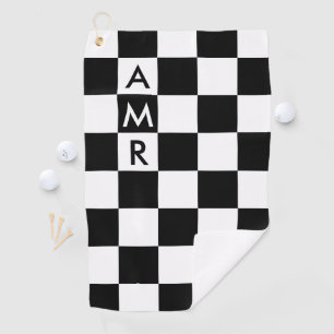 3 Initial Monogram Black White Chequered Pattern Golf Towel