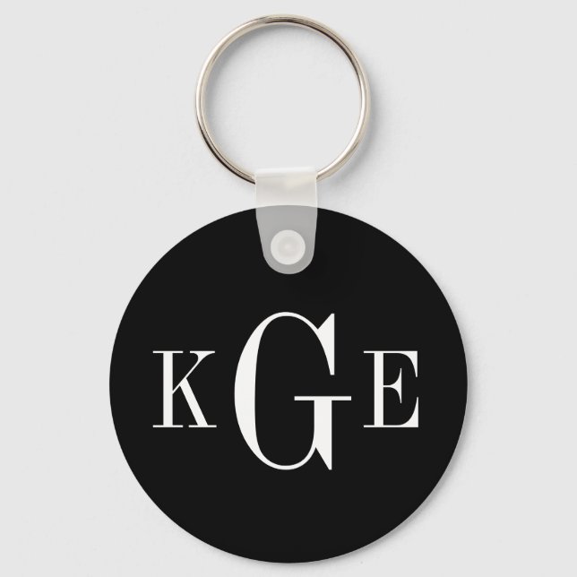 3 initial monogram black white groomsmen key fob (Front)