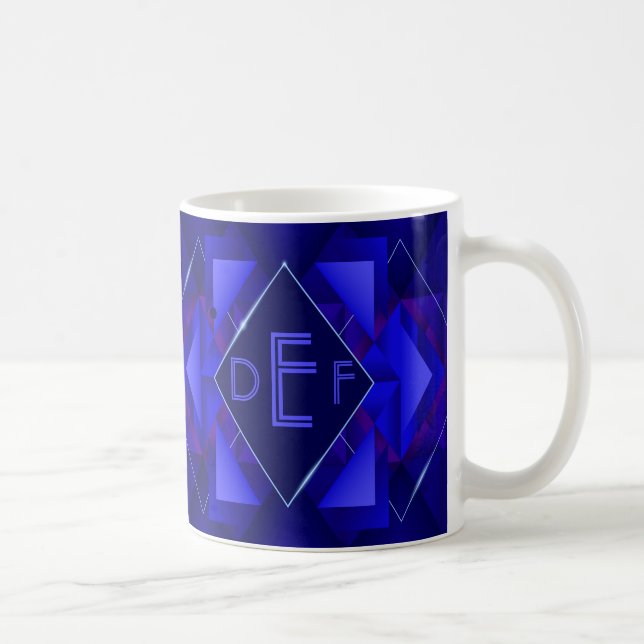 3 Initial Monogram Letter Blue Geometric Diamond C Coffee Mug (Right)