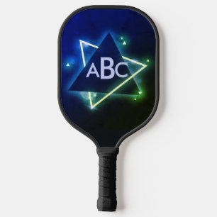 3 Initial Monogram Letter Blue Green Space Shape Pickleball Paddle