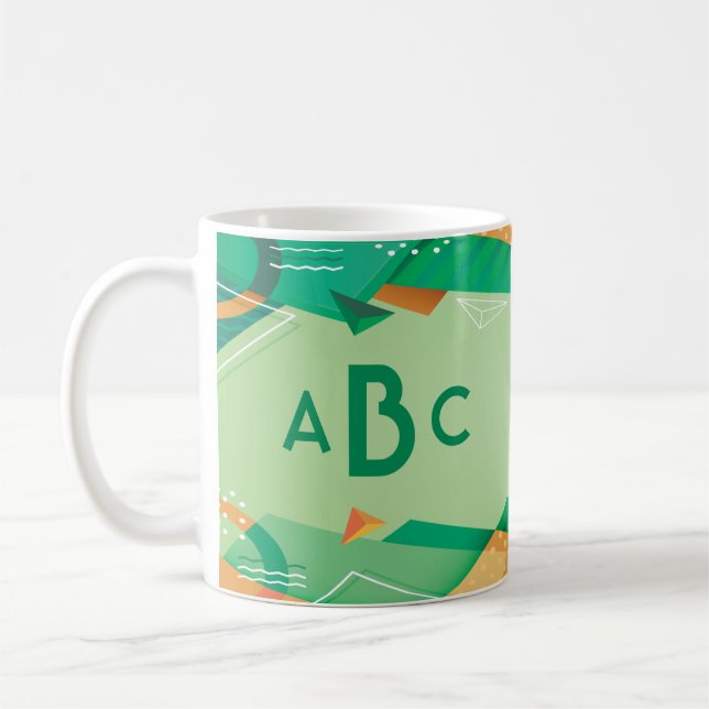 3 Initial Monogram Letter Geometric Green Modern  Coffee Mug (Left)