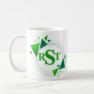 3 Initial Monogram Letter Green White Circle Leaf Coffee Mug