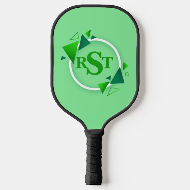 3 Initial Monogram Letter Green White Circle Leaf  Pickleball Paddle (Back)
