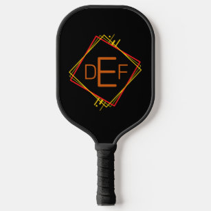 3 Initial Monogram Letter Red Yellow Brown Squares Pickleball Paddle
