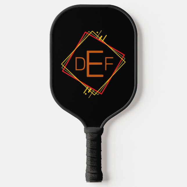 3 Initial Monogram Letter Red Yellow Brown Squares Pickleball Paddle (Front)
