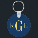 3 initial monogram navy yellow groomsmen key fob<br><div class="desc">An monogrammed keychain makes a perfect gratitude gift for everyone on your wedding list. This key ring feature the recipient's initials in a classy serif typeface set against a solid colour background. This versatile and elegant accessory is practical and personal. Give your groomsmen a custom gift that they will use...</div>