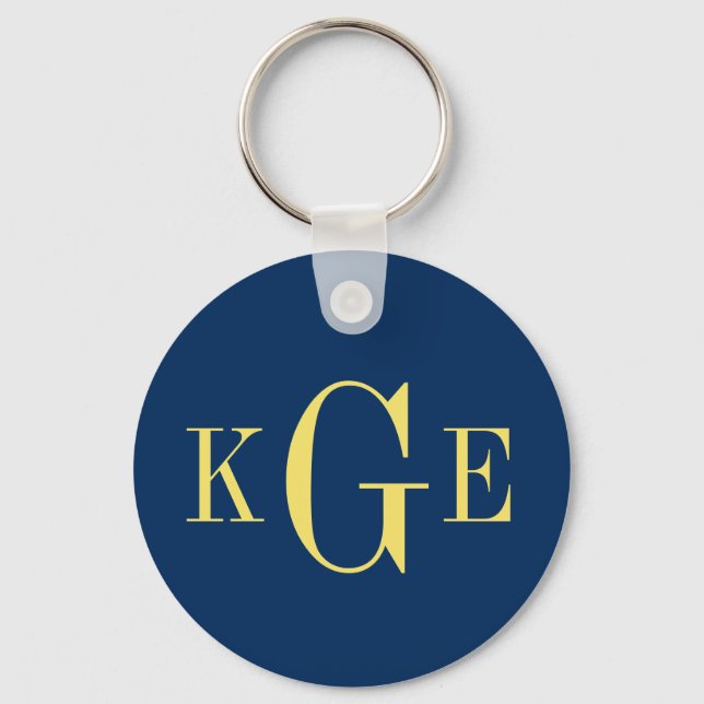 3 initial monogram navy yellow groomsmen key fob (Front)