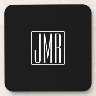 3 Initials Monogram   Black & White (or diy colour Coaster