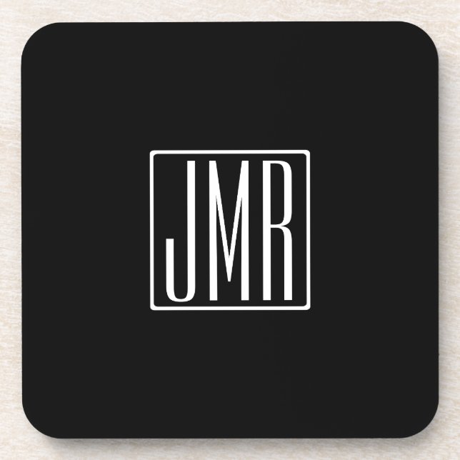 3 Initials Monogram | Black & White (or diy colour Coaster (Front)