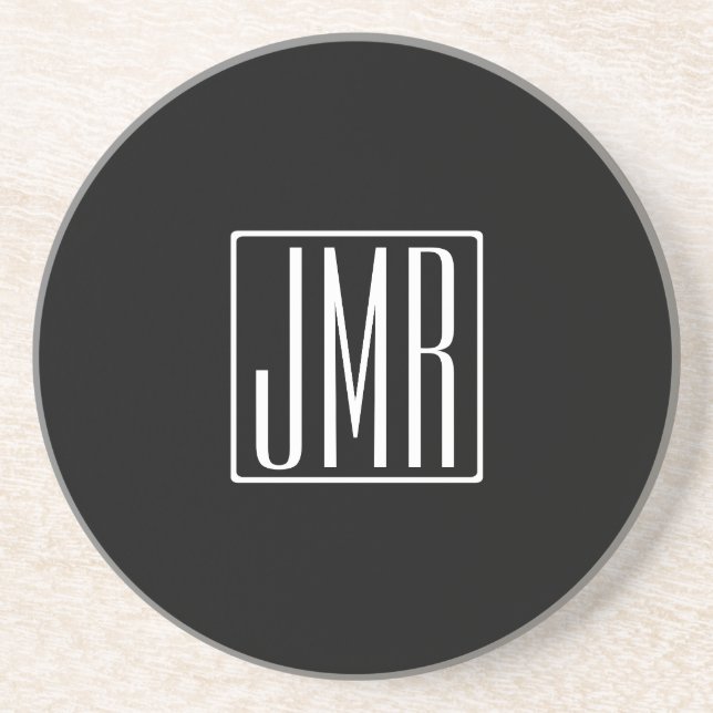 3 Initials Monogram | Black & White (or diy colour Coaster (Front)