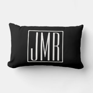 3 Initials Monogram Black & White (or diy colour Lumbar Pillow