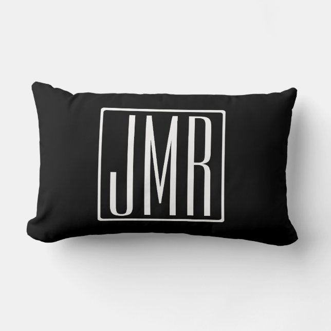 3 Initials Monogram | Black & White (or diy colour Lumbar Pillow (Front)