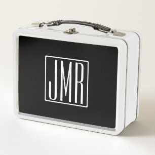 3 Initials Monogram   Black & White (or diy colour Metal Lunch Box