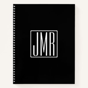 3 Initials Monogram Black & White (or diy colour Notebook