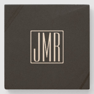 3 Initials Monogram   Black & White (or diy colour Stone Coaster