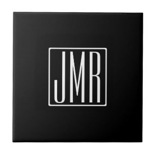 3 Initials Monogram   Black & White (or diy colour Tile