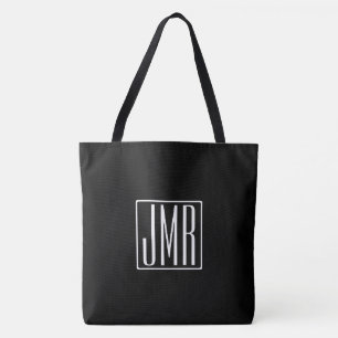 3 Initials Monogram   Black & White (or diy colour Tote Bag