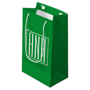 3 Initials Monogram   Green & White Small Gift Bag