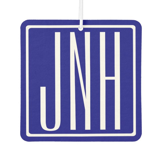 3 Initials Monogram | Navy Blue & White Air Freshener (Front)