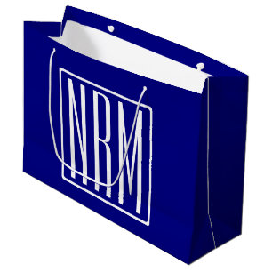3 Initials Monogram   Navy Blue & White Large Gift Bag