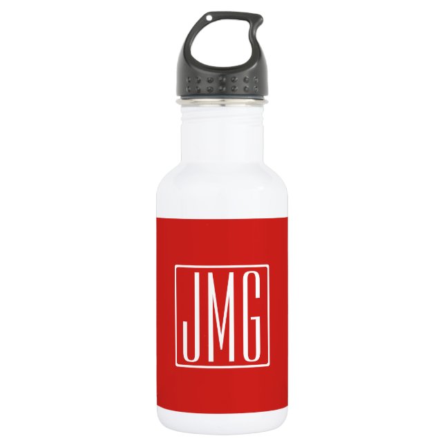 3 Initials Monogram | Red & White (or diy colour) 532 Ml Water Bottle (Front)