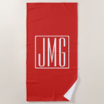 3 Initials Monogram | Red & White (or diy colour) Beach Towel<br><div class="desc">Your three initials monogrammed.</div>